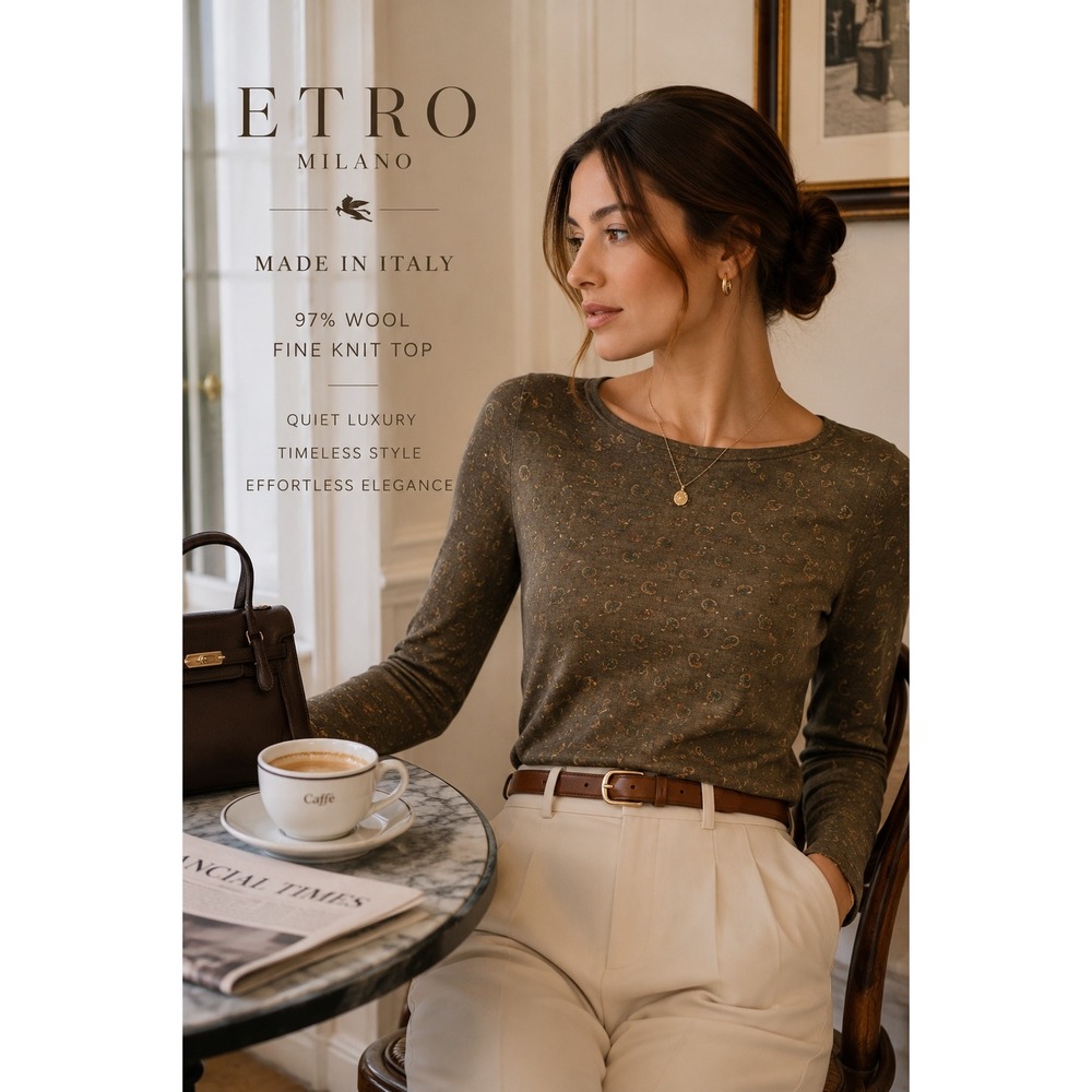Etro Milano Fine Wool Knit Top Italy Quiet Luxury Old Money Designer M